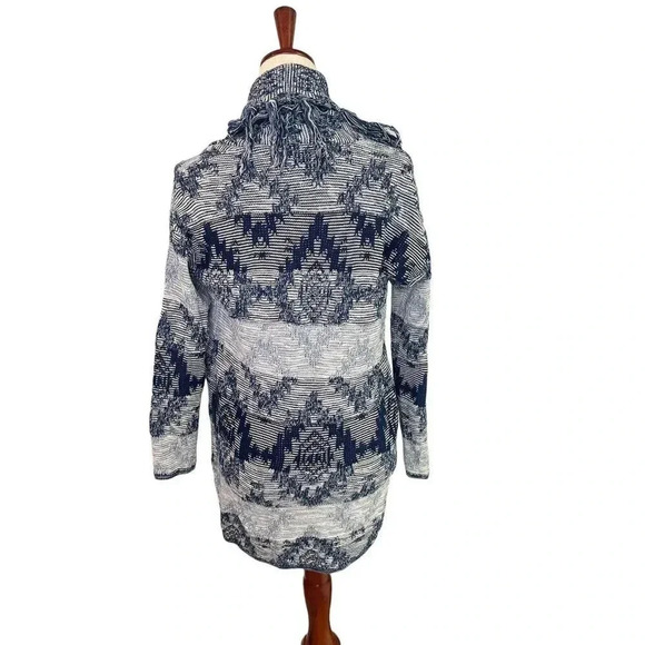 American Eagle Outfitters Boho Southwest Tribal Fringe Blanket Cardigan Blue Med - Picture 4 of 12
